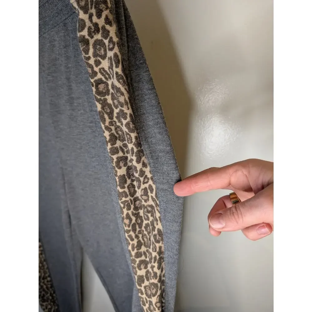 Splendid Womens Fleece Stretch Pajama Pants Lively Leopard Print Gray Size Large